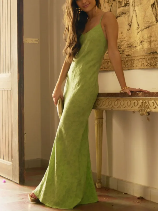 Elegant  Lime Green Jacquard V-Neck Maxi Dress sold by Like My Choice