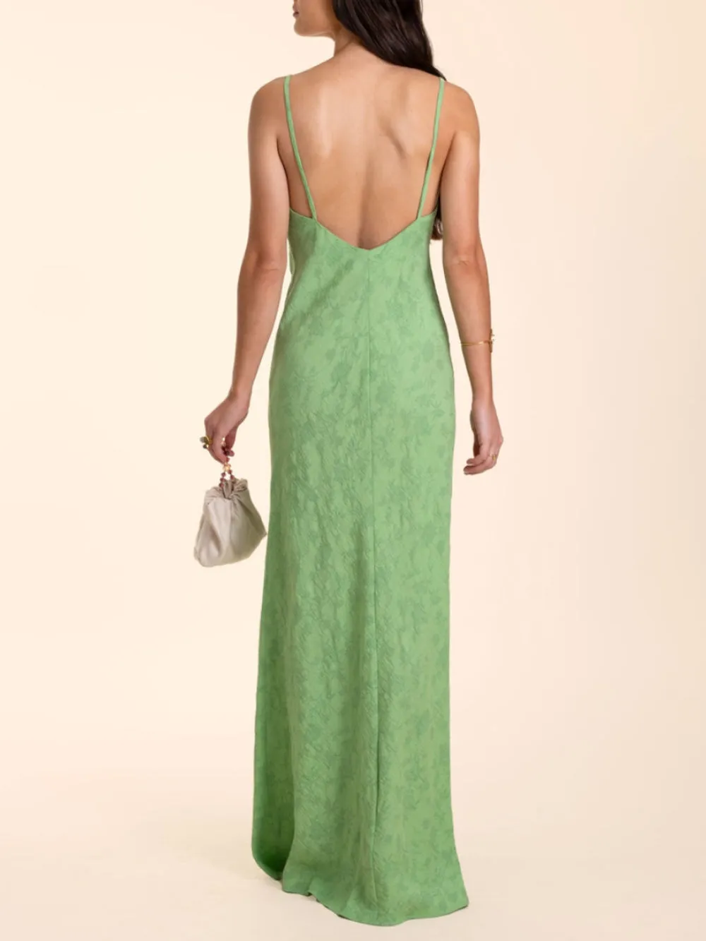 Elegant Lime Green Jacquard V-Neck Maxi Dress sold by Like My Choice product image thumbnail 5
