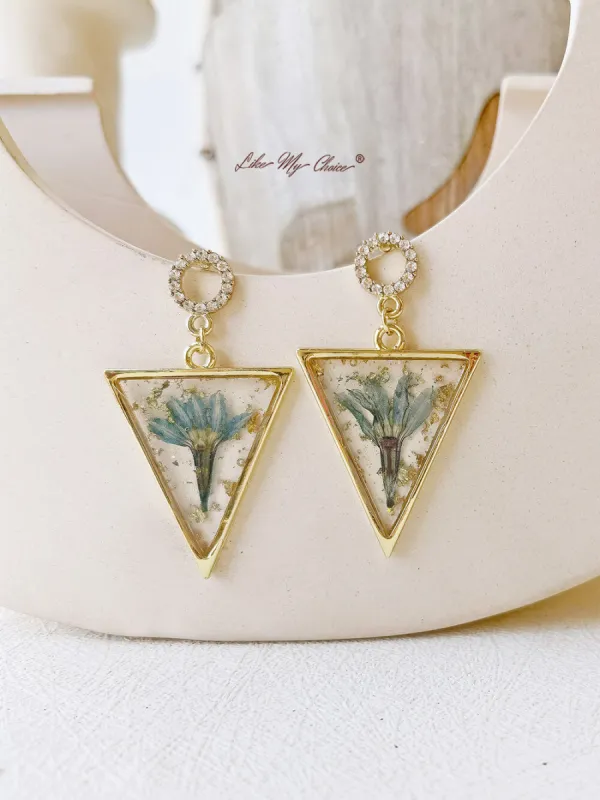 Triangle Handmade Earrings Resin Plant Earrings Small Jewelry Temperament sold by Like My Choice