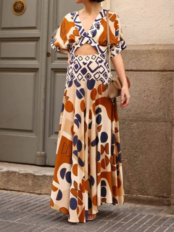 Geometric Unique Print Cutout Waist Maxi Dress sold by Like My Choice