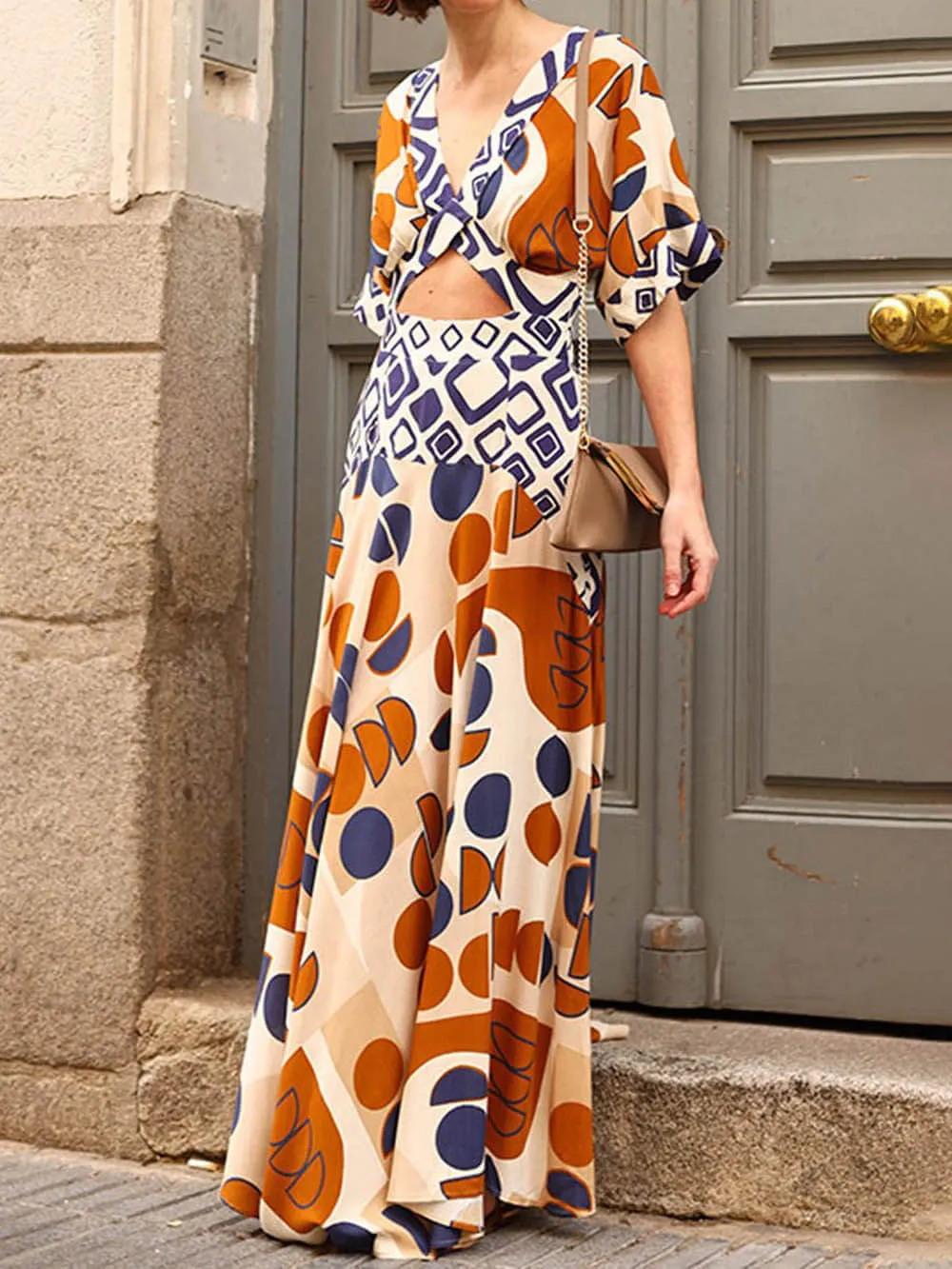 Geometric Unique Print Cutout Waist Maxi Dress sold by Like My Choice product image thumbnail 5