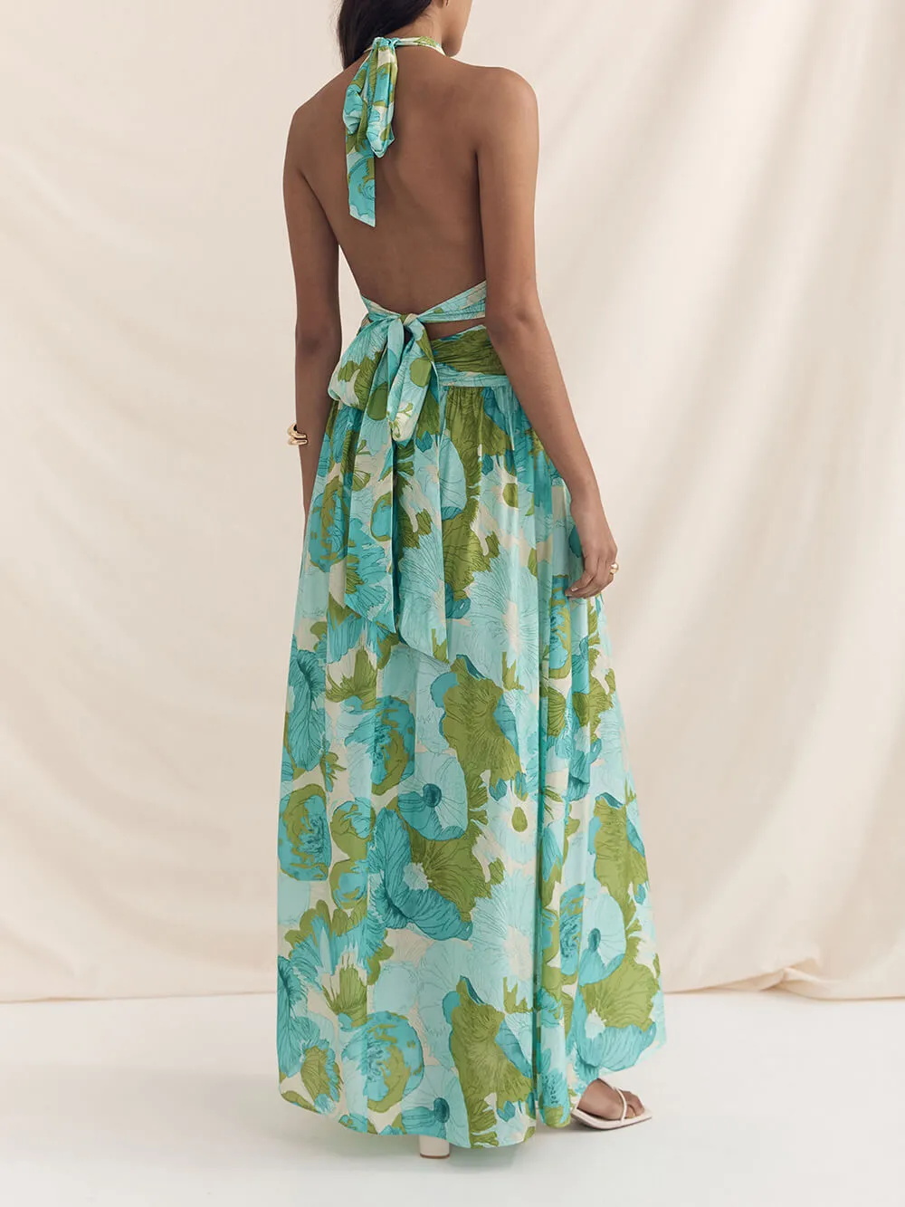 Elegant Versatile Halter Neck Printed Pleated Maxi Dress sold by Like My Choice product image thumbnail 4