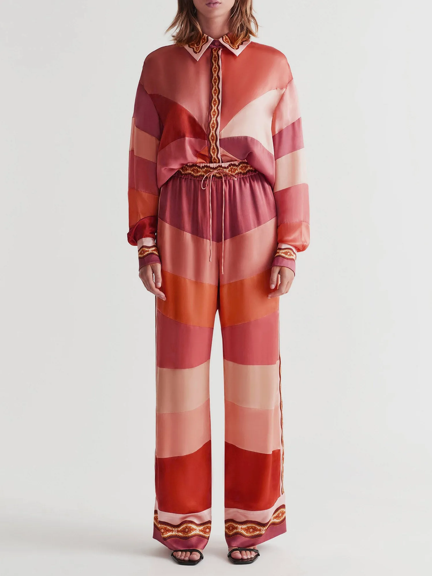 Unique Satin Paisley Print Contrast Wide-Leg Pants sold by Like My Choice product image thumbnail 3