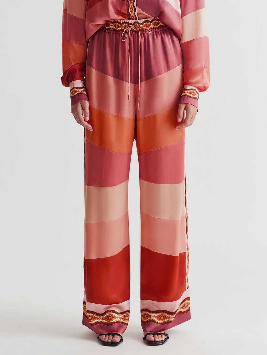 Unique Satin Paisley Print Contrast Wide-Leg Pants sold by Like My Choice