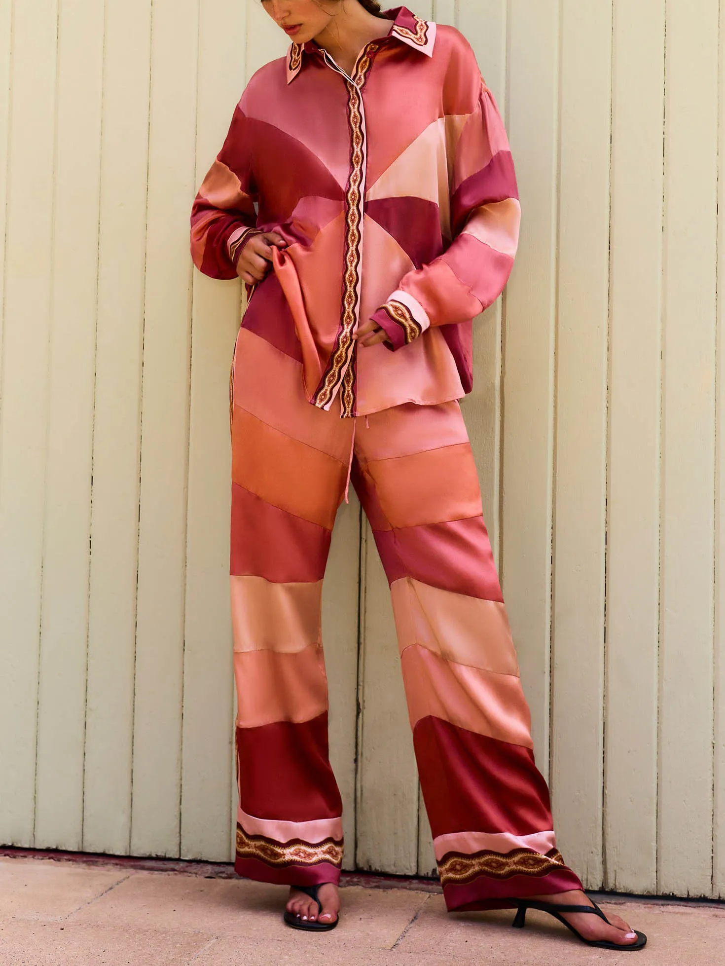 Unique Satin Paisley Print Contrast Wide-Leg Pants sold by Like My Choice product image thumbnail 2