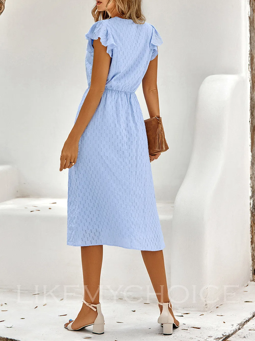 Flutter Sleeve V-Neck Buttoned Dress sold by Like My Choice product image thumbnail 2