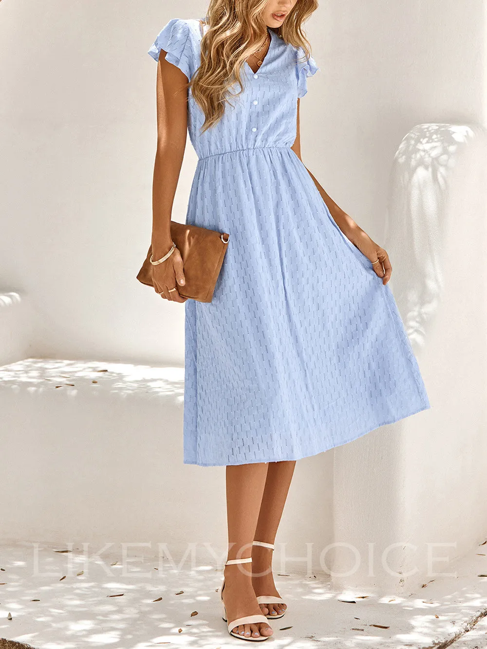 Flutter Sleeve V-Neck Buttoned Dress sold by Like My Choice product image thumbnail 3