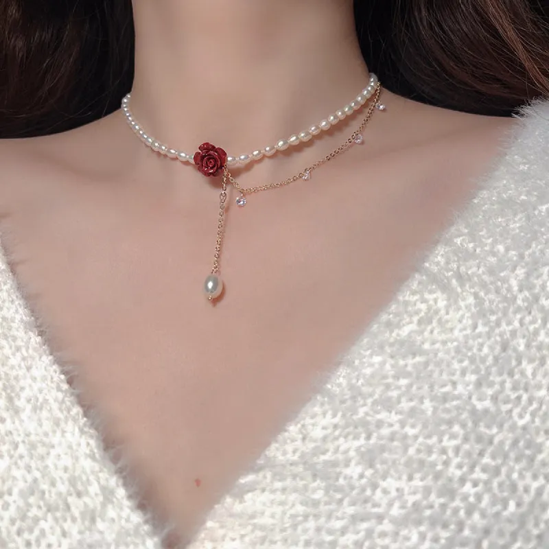 Rose Flower Pearl Necklace sold by Like My Choice