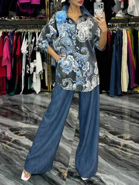Refined Paisley Print Loose Wide-Leg Pants sold by Like My Choice product image thumbnail 2