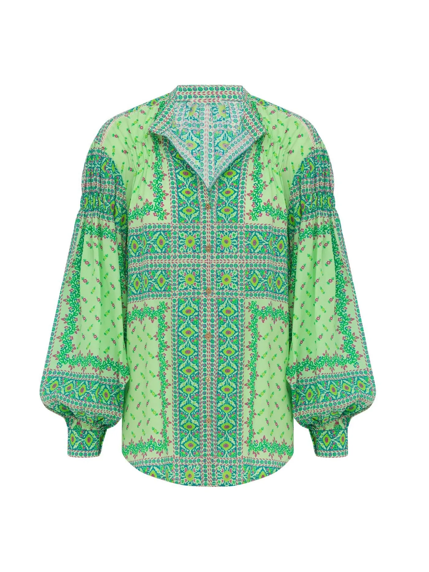 Satin Retro Monet Garden Print Loose Long-Sleeved Shirt sold by Like My Choice product image thumbnail 3
