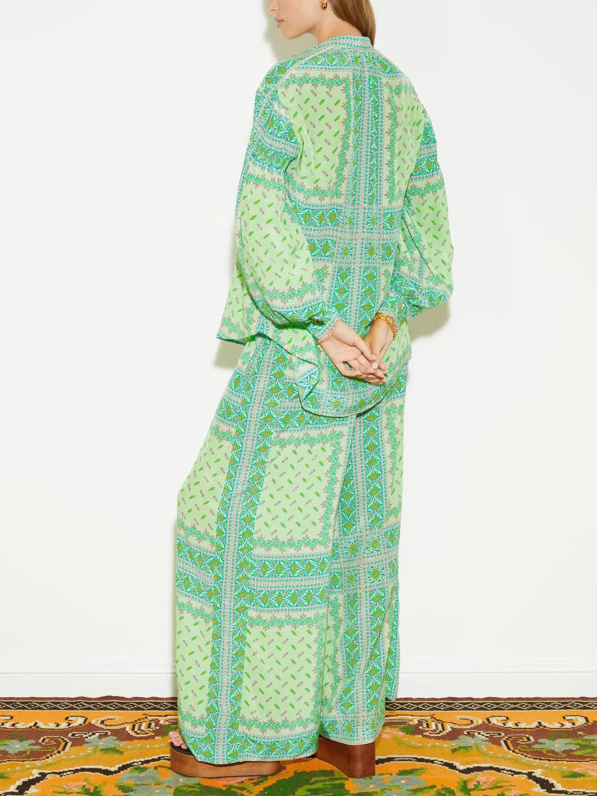 Satin Retro Monet Garden Print Loose Long-Sleeved Shirt sold by Like My Choice product image thumbnail 4