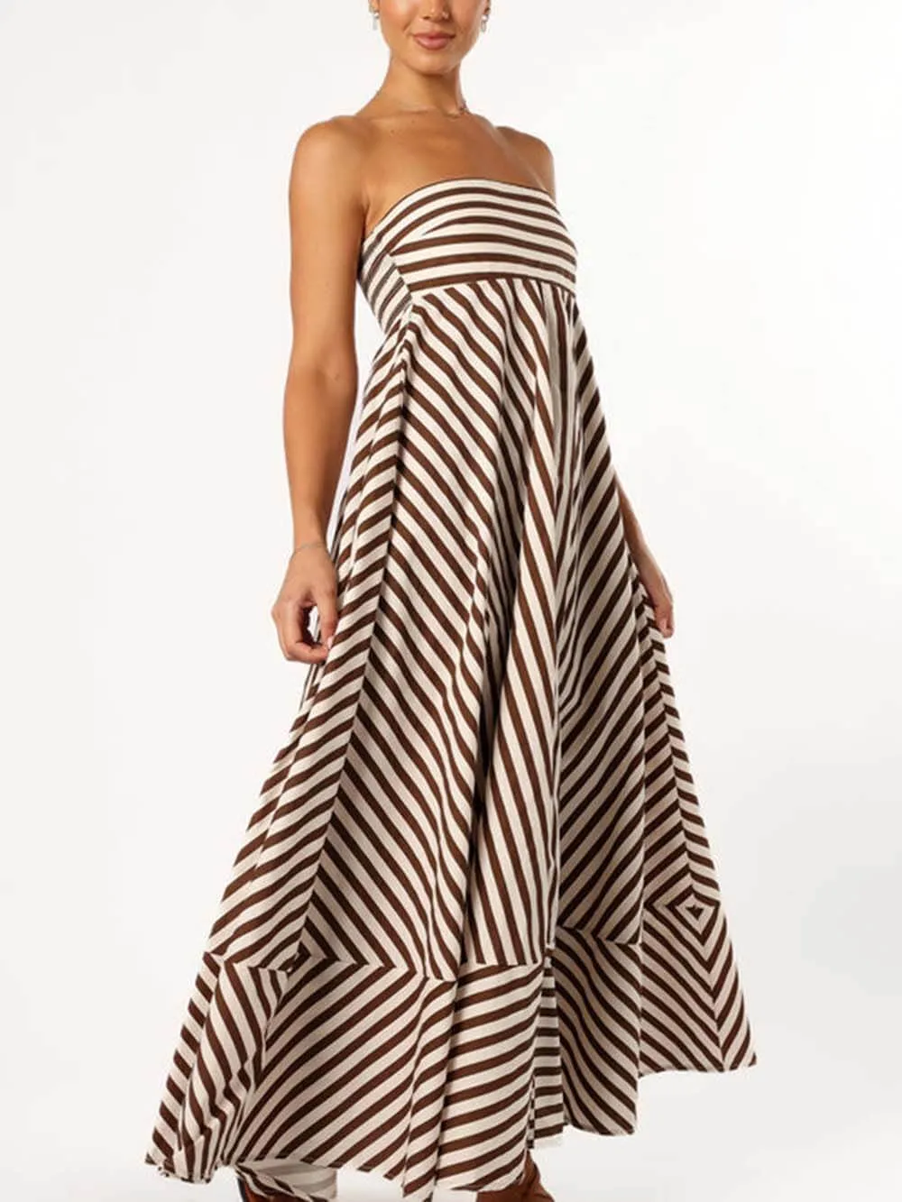 Elegant Bandeau Stripe Color Blocking Strapless Maxi Dress sold by Like My Choice product image thumbnail 4