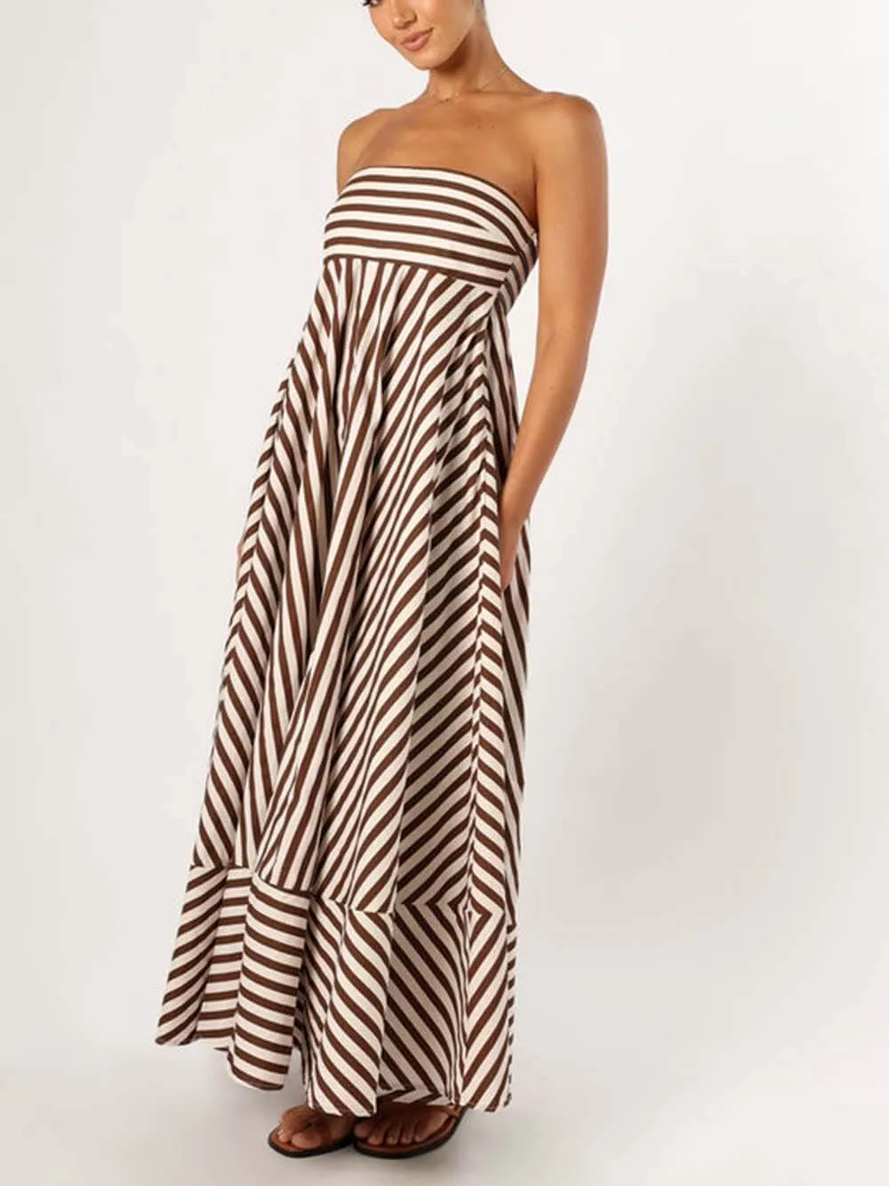 Elegant Bandeau Stripe Color Blocking Strapless Maxi Dress sold by Like My Choice product image thumbnail 2