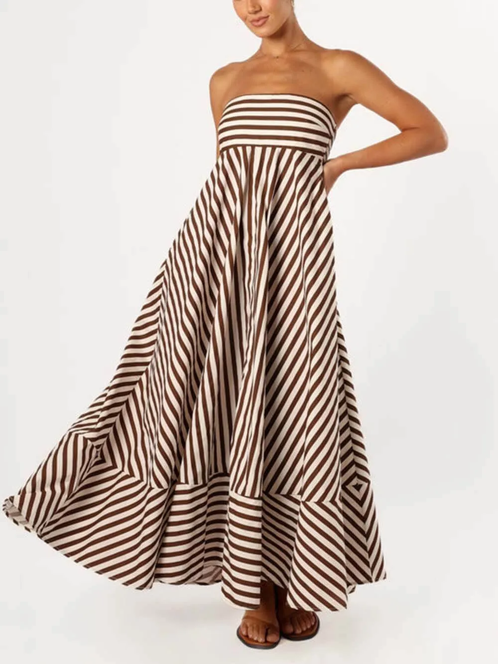 Elegant Bandeau Stripe Color Blocking Strapless Maxi Dress sold by Like My Choice product image thumbnail 3