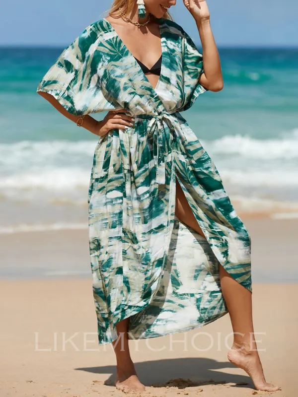 Womens Coral Print Open Front Beach Dresses sold by Like My Choice