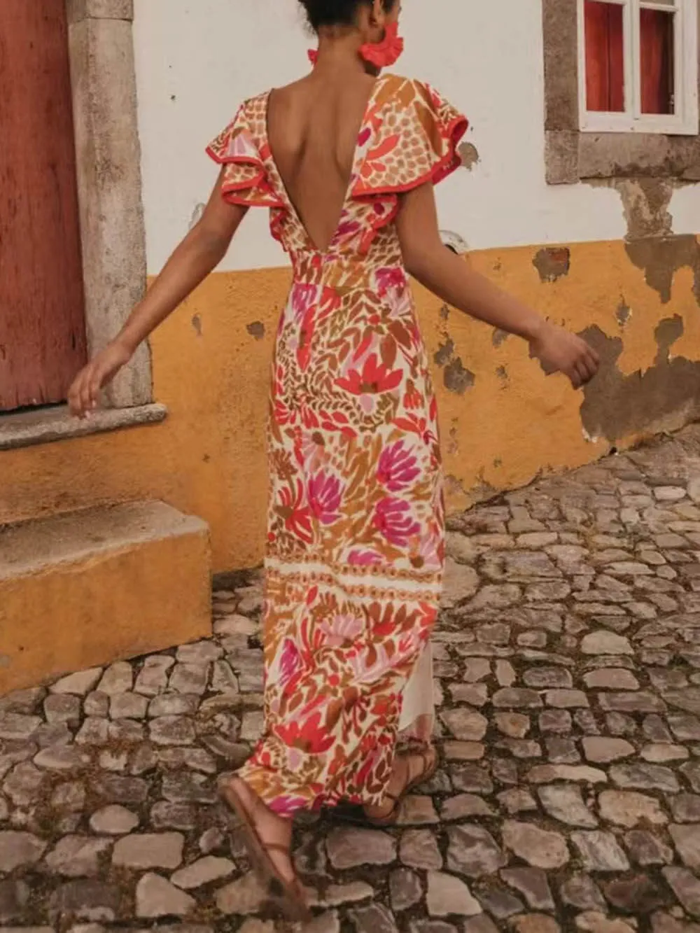 Fashionable V-Neck Ruffled Open Print Backless Dress sold by Like My Choice product image thumbnail 5