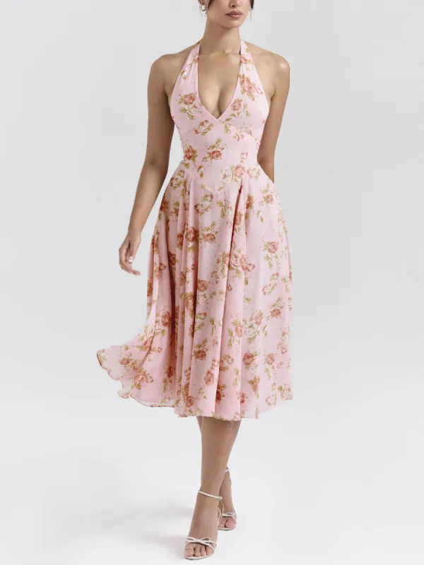 Exquisite Retro V-Neck Rose Print Midi Dress sold by Like My Choice