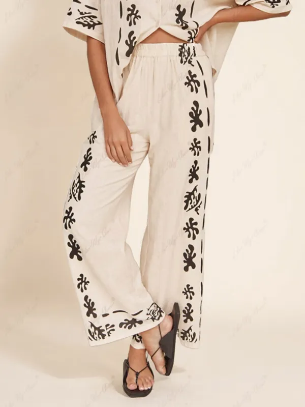 Black Printed Cream Wide Leg Pants sold by Like My Choice