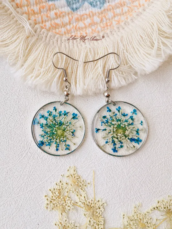 Forget Me Not Queen Anne Lace Resin Pressed Flower Earrings sold by Like My Choice