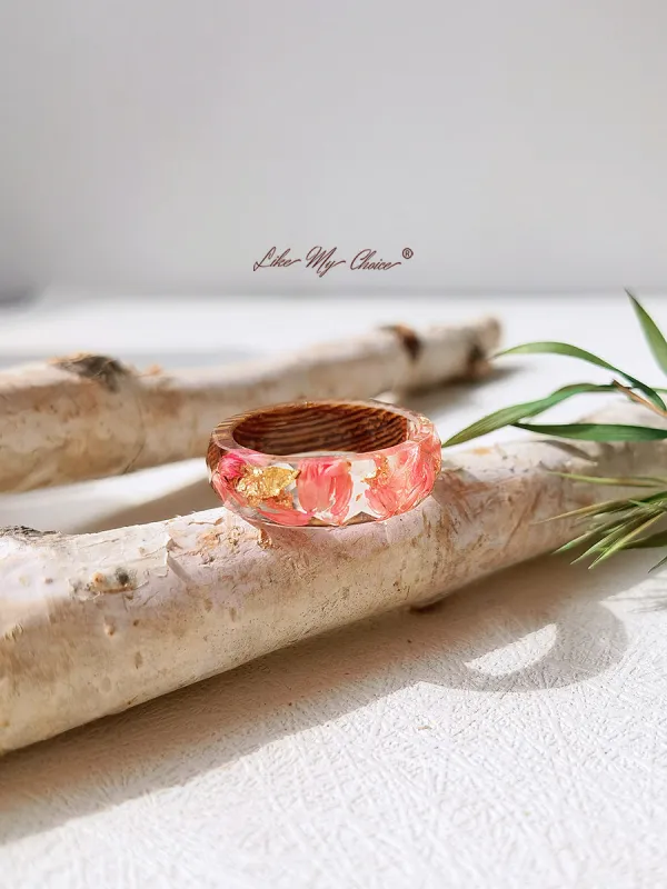 Handmade Dried Flower Inlaid Resin Ring-Gold foil sold by Like My Choice
