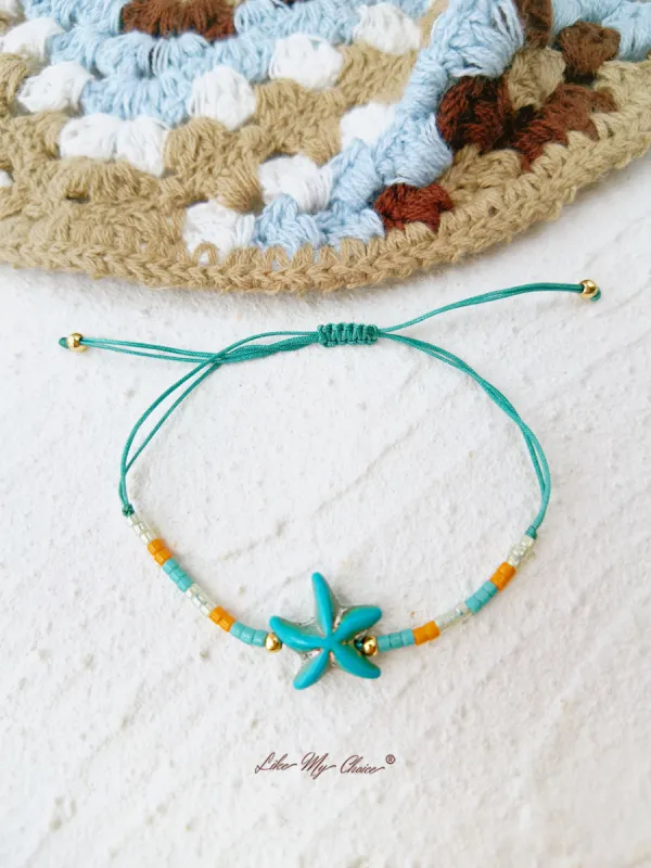 Adjustable Drawstring Beaded Bracelet StarfishTurquoise sold by Like My Choice