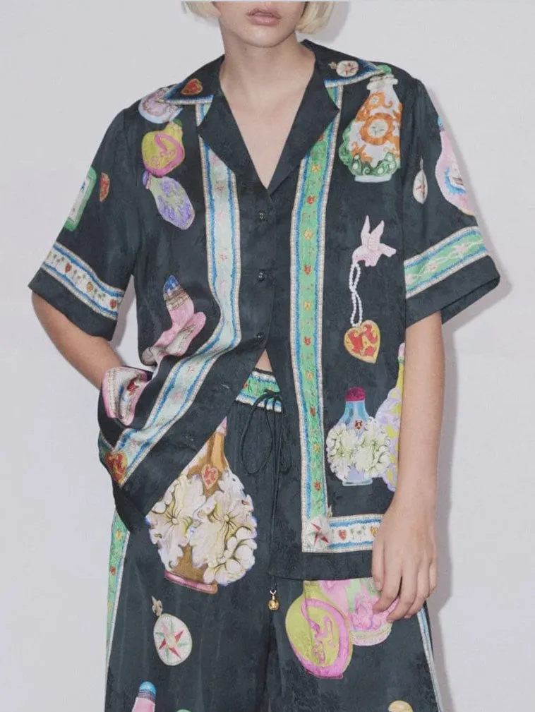 Satin Unique Fun Print Button Oversized Shirt sold by Like My Choice