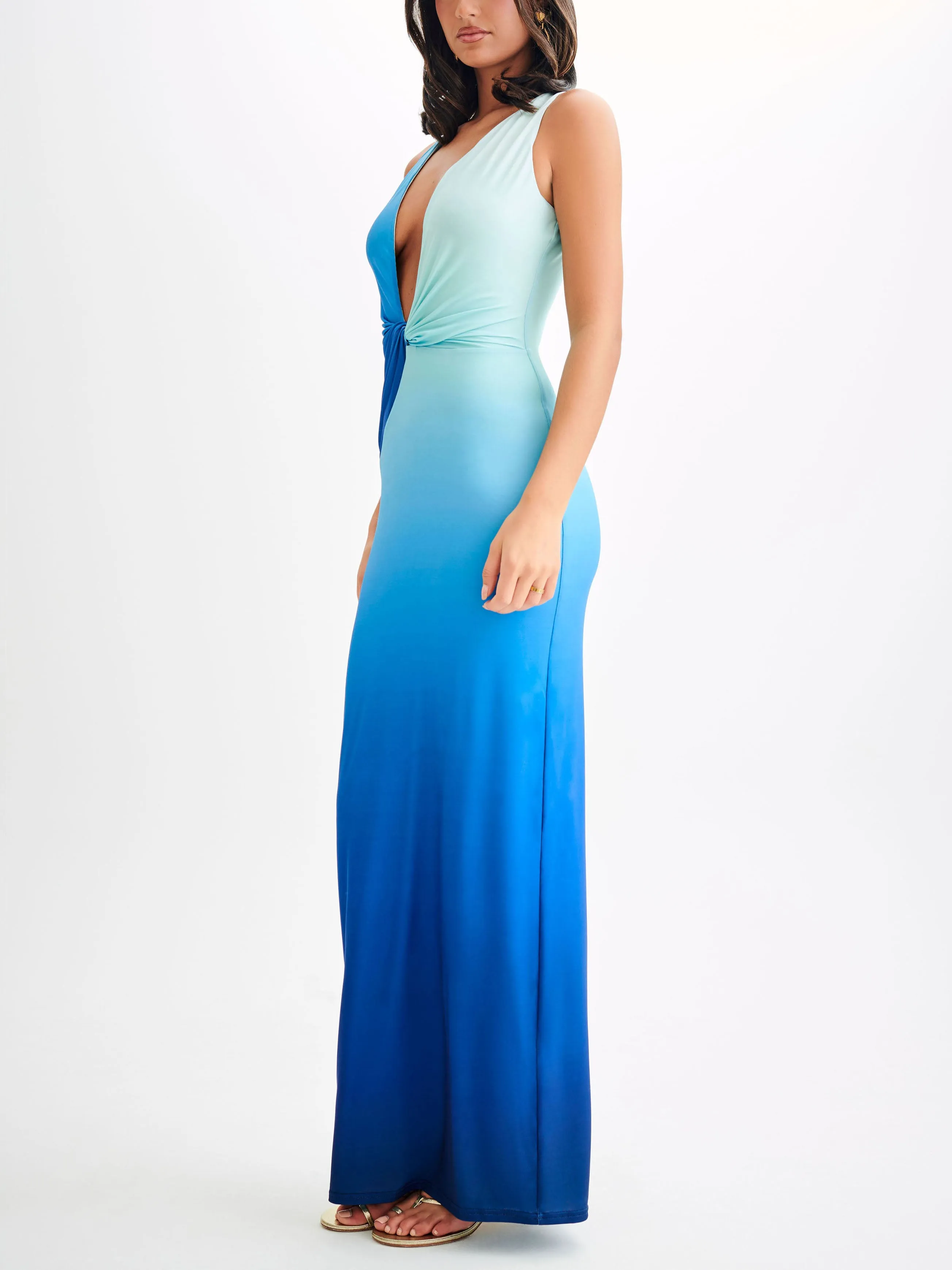 Gradient Print Deep V Neck Knot Bodycon Maxi Dress sold by Like My Choice product image thumbnail 4