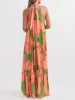 Halter Neck Floral Print Trapeze Layered Maxi Dress sold by Like My Choice