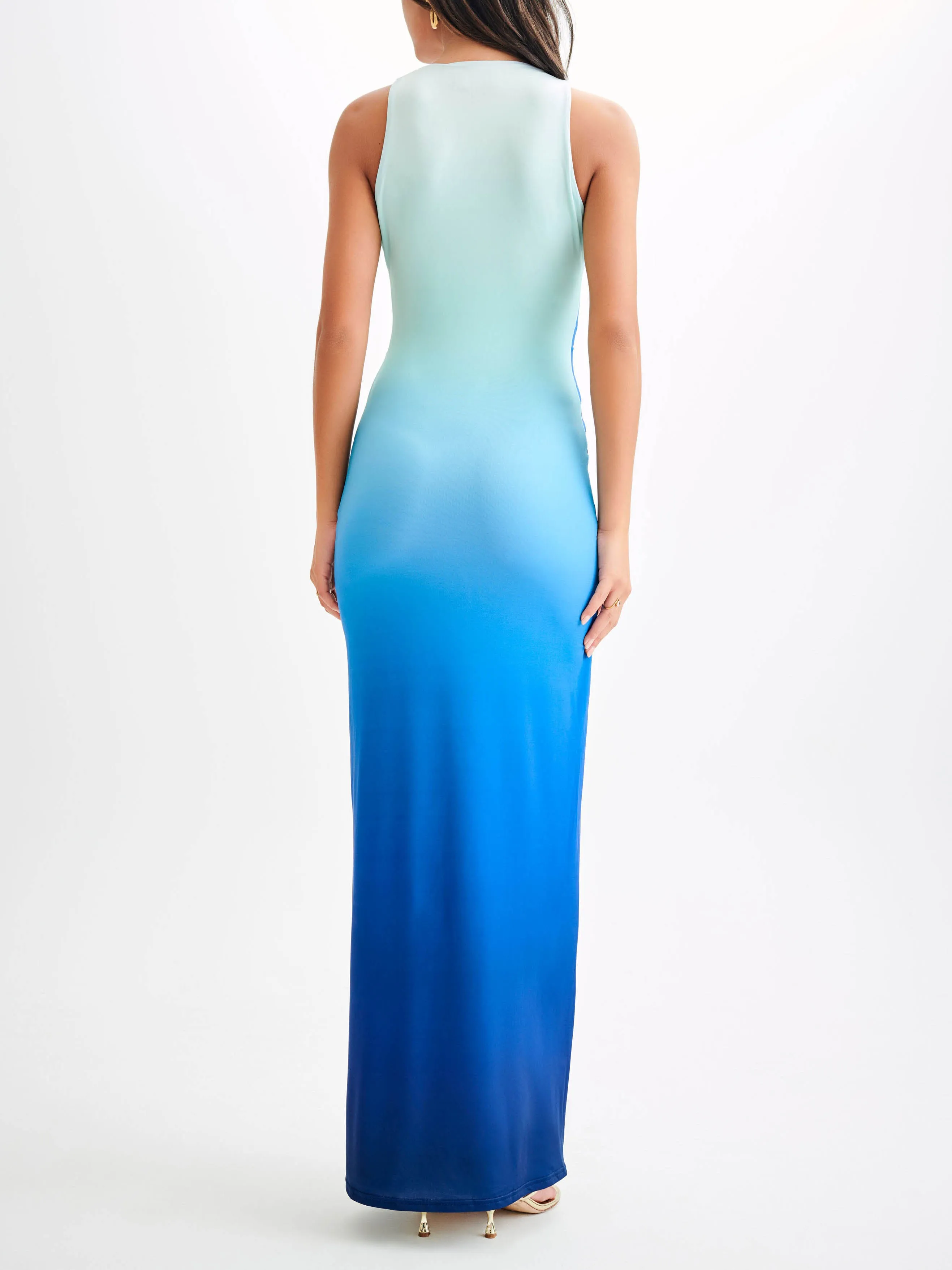 Gradient Print Deep V Neck Knot Bodycon Maxi Dress sold by Like My Choice product image thumbnail 3