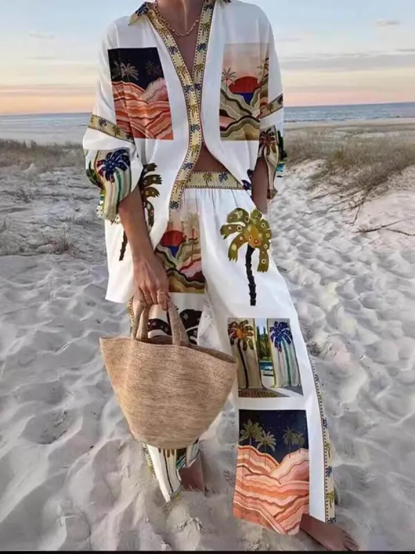 Unique Palm Tree Print Slouchy Two-Piece Set sold by Like My Choice