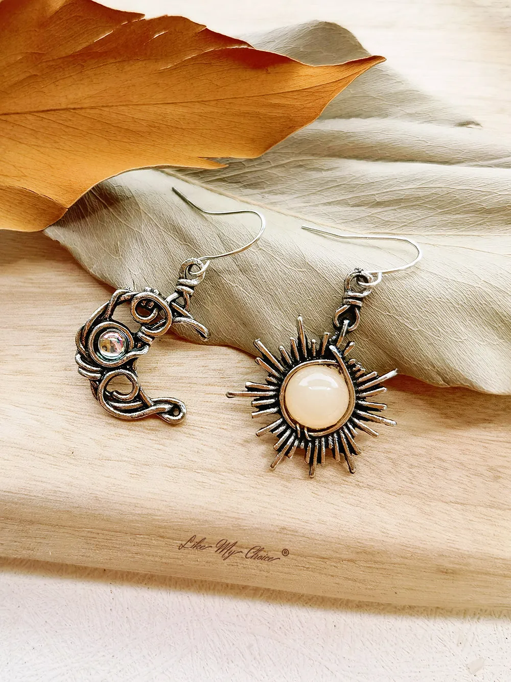 Boho Crystal Moonstone Earrings Sun Moon Asymmetrical Drop Earrings sold by Like My Choice product image thumbnail 4