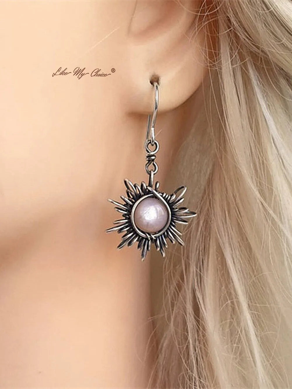 Boho Crystal Moonstone Earrings Sun Moon Asymmetrical Drop Earrings sold by Like My Choice product image thumbnail 2