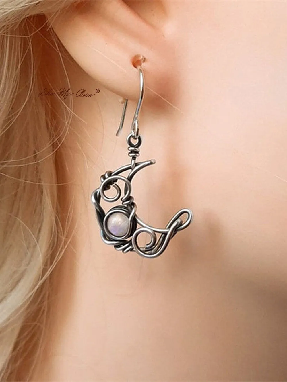 Boho Crystal Moonstone Earrings Sun Moon Asymmetrical Drop Earrings sold by Like My Choice product image thumbnail 3