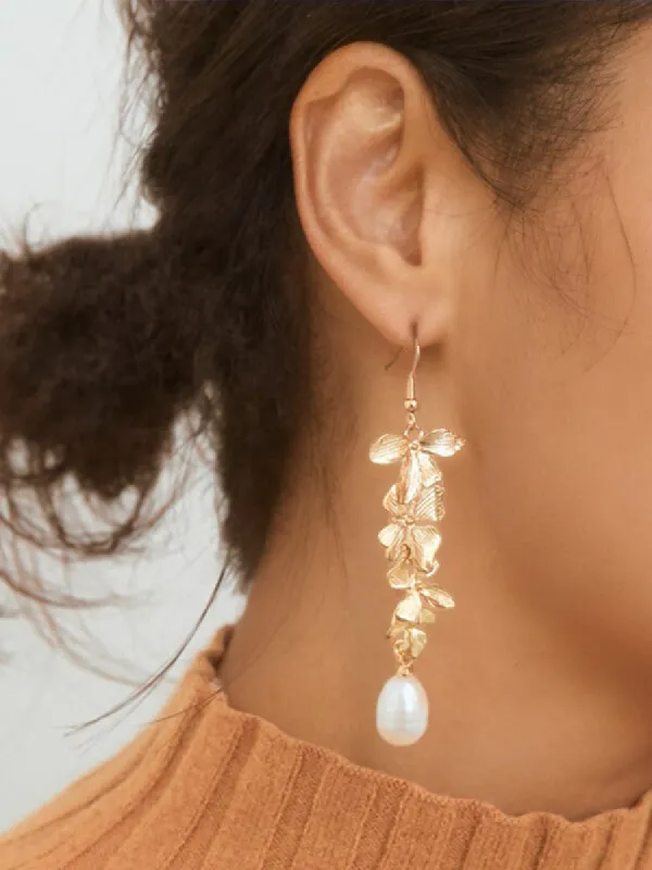 Vintage Botanical Carved Pearl Earrings sold by Like My Choice