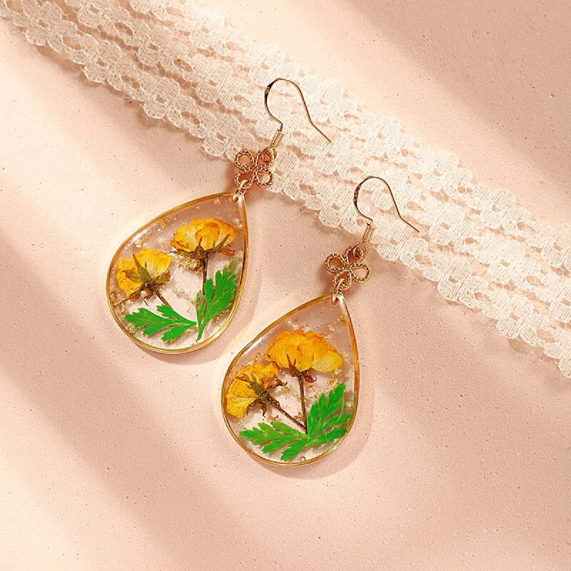 Yellow Sulphureus Cosmos Resin Drop Earring sold by Like My Choice