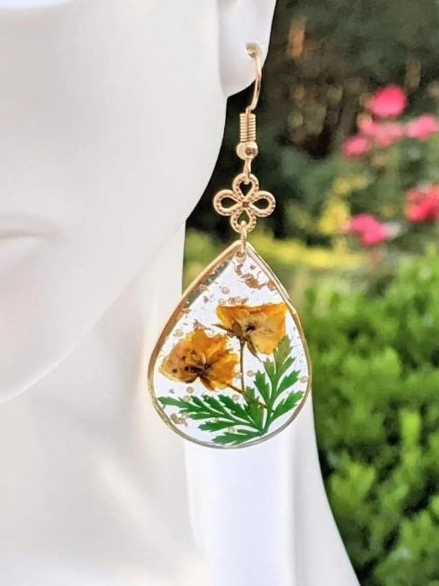 Yellow Sulphureus Cosmos Resin Drop Earring sold by Like My Choice product image thumbnail 2