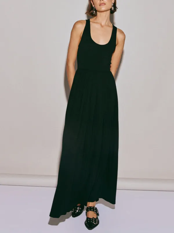 Unique Contrasting Color Cross Back A-Line Midi Dress sold by Like My Choice