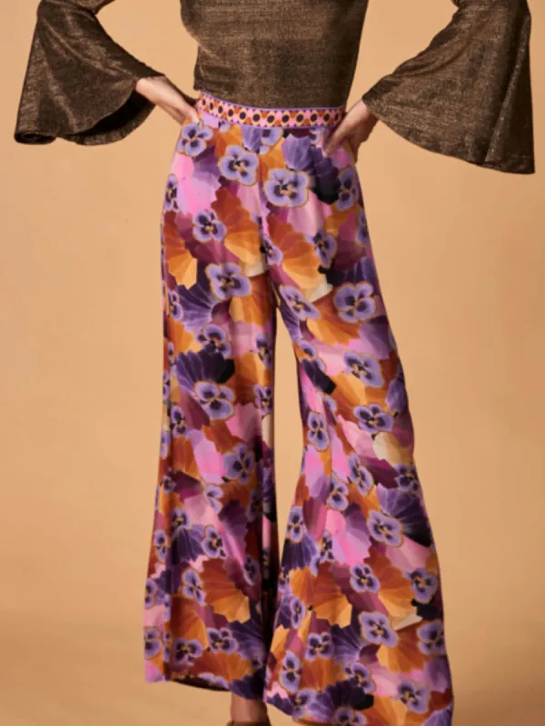 Flowy Lace Stitching Printed Elastic Pocket Wide Leg Pants sold by Like My Choice