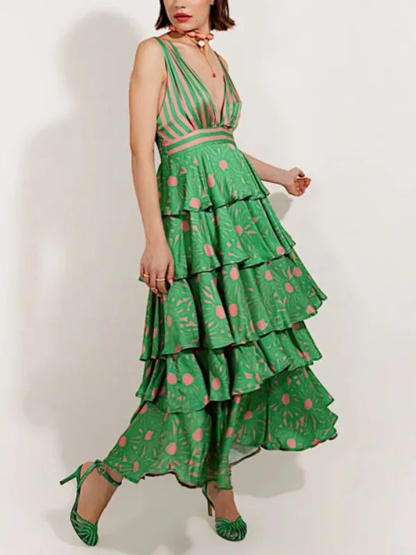 Exquisite Satin Low V-Neck Layered Midi Dress sold by Like My Choice