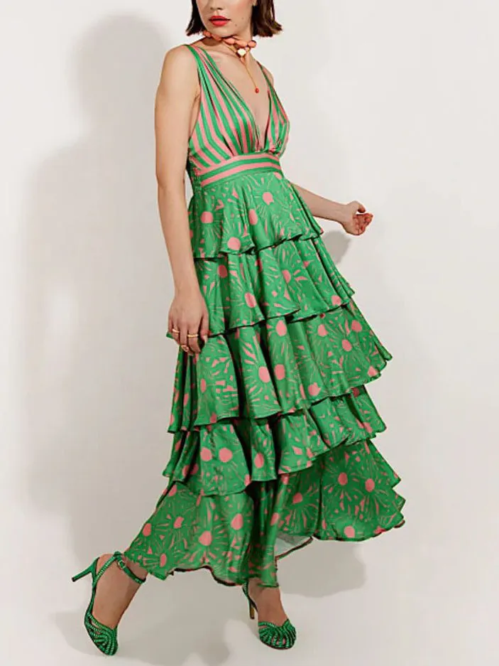 Exquisite Satin Low V-Neck Layered Midi Dress sold by Like My Choice