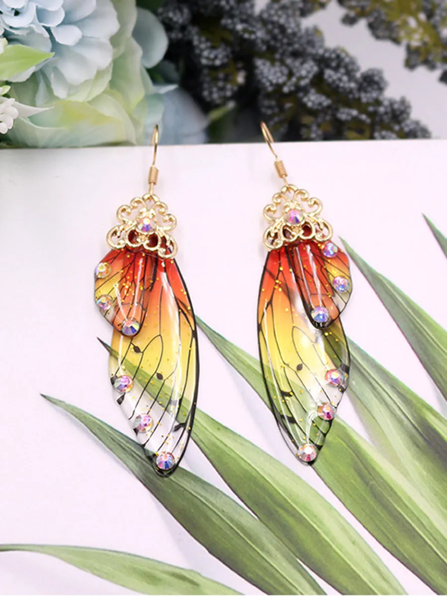 Butterfly Wing Yellow Rhinestone Cicada Wing Crystal Earrings sold by Like My Choice product image thumbnail 2