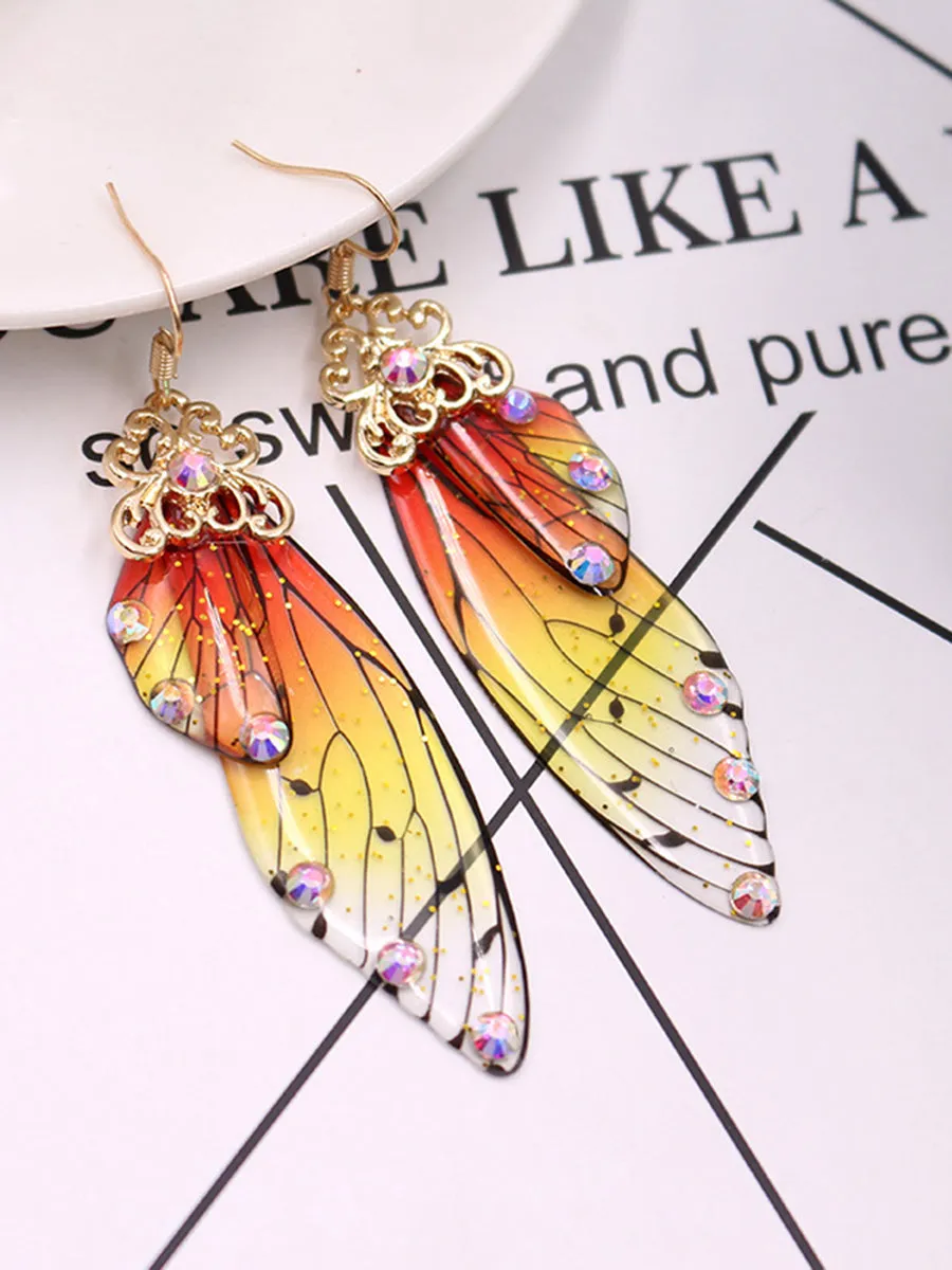 Butterfly Wing Yellow Rhinestone Cicada Wing Crystal Earrings sold by Like My Choice