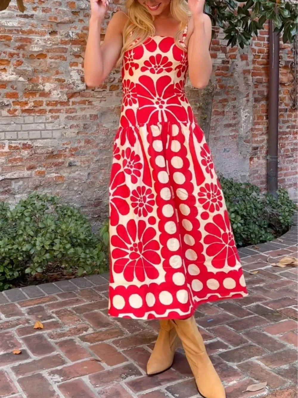 Red Open Back Sleeveless Midi Dress sold by Like My Choice product image thumbnail 2
