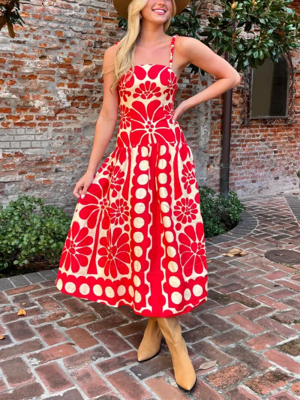 Red Open Back Sleeveless Midi Dress sold by Like My Choice