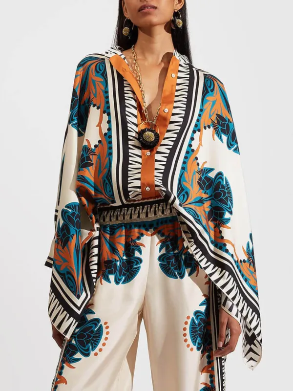 Fine Satin Floral Print Batwing Sleeve Shirt sold by Like My Choice