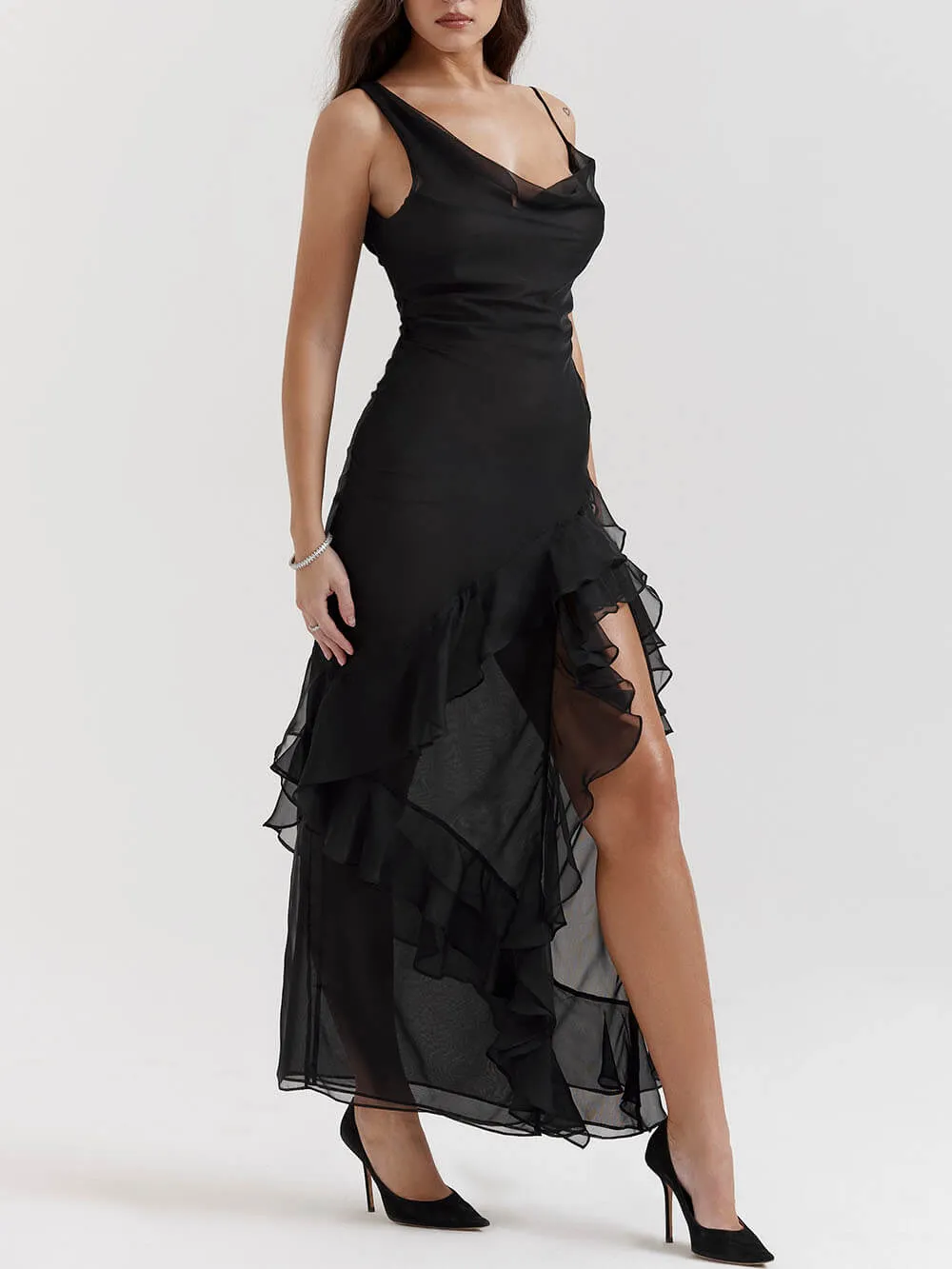 Black Ruffle Maxi Dress sold by Like My Choice product image thumbnail 3