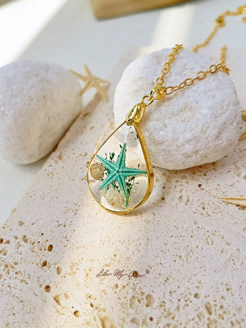 Natural Starfish DIY Resin Epoxy Gold Necklace sold by Like My Choice product image thumbnail 2
