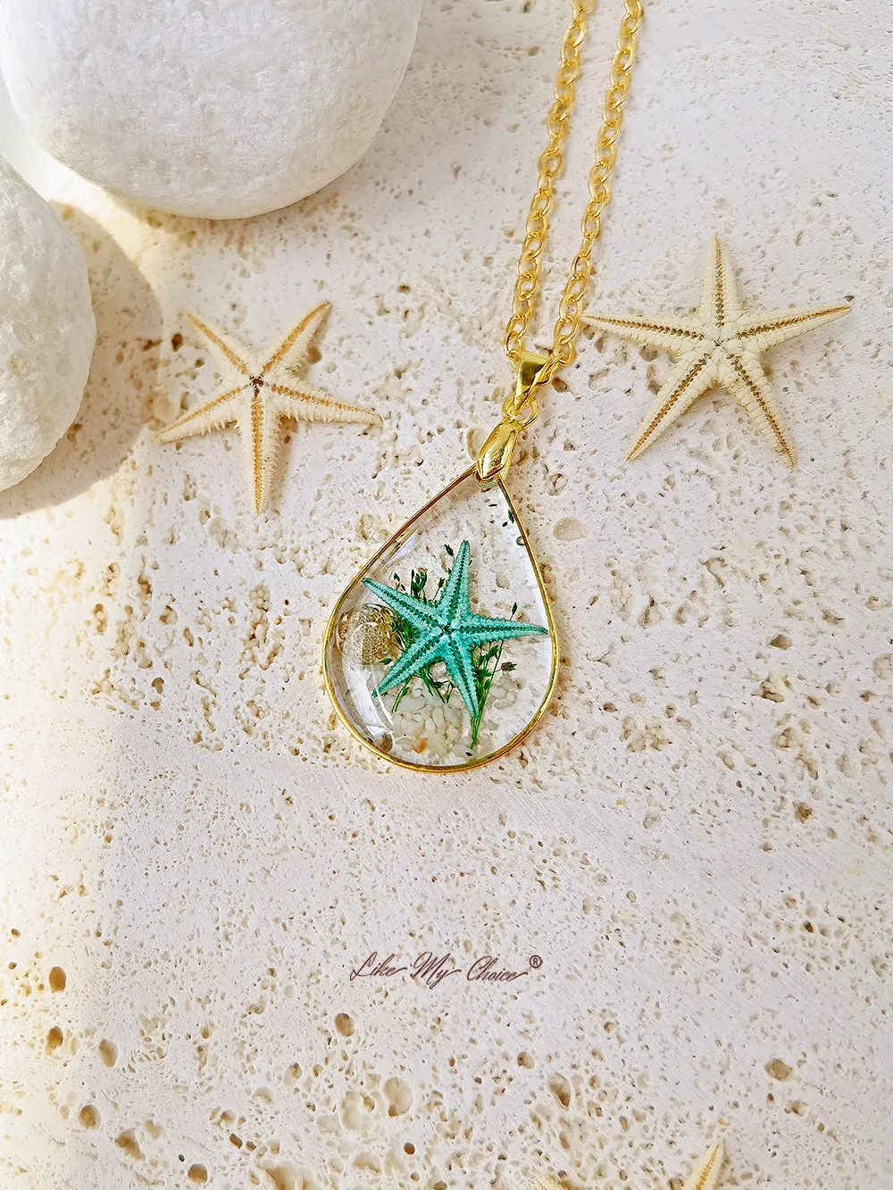 Natural Starfish DIY Resin Epoxy Gold Necklace sold by Like My Choice