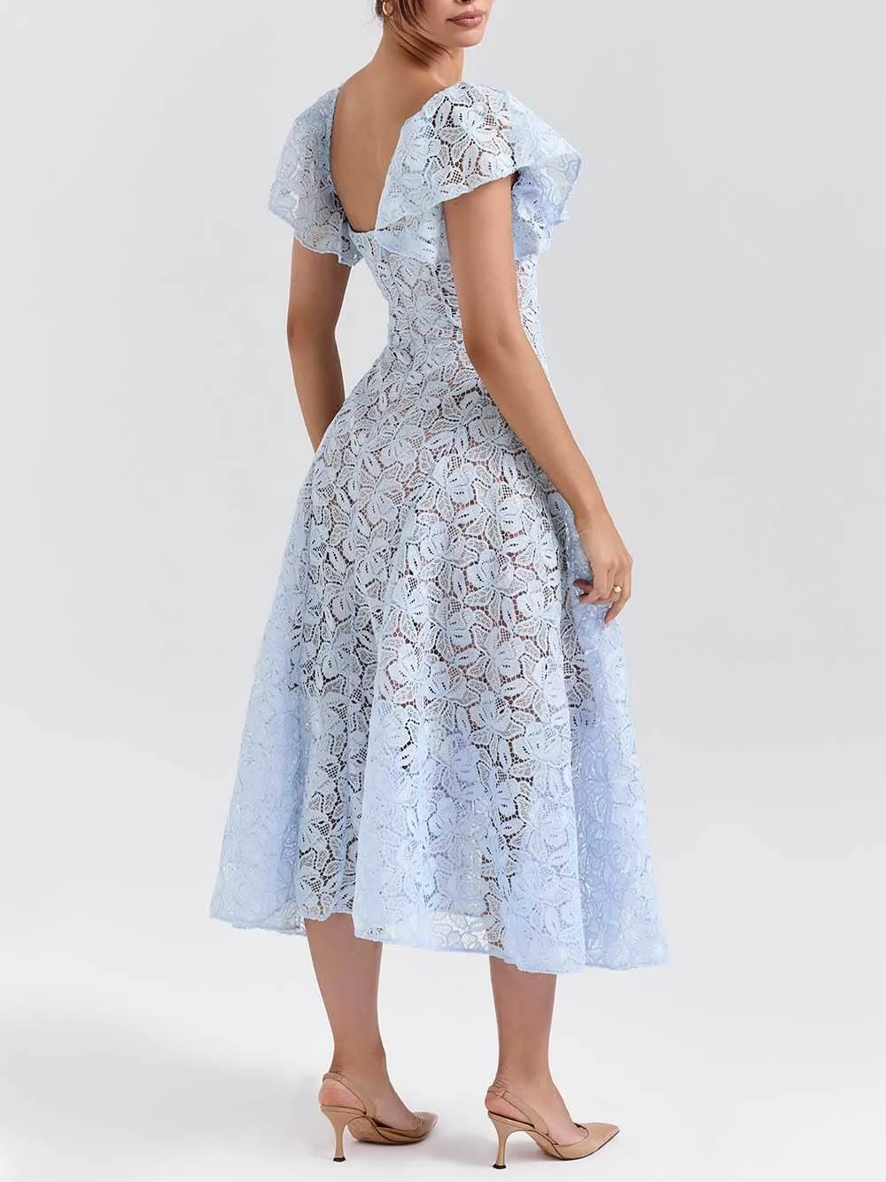 Romantic Bluebell Lace Butterfly Sleeve Sweetheart Neck Stretch Midi Dress sold by Like My Choice product image thumbnail 4