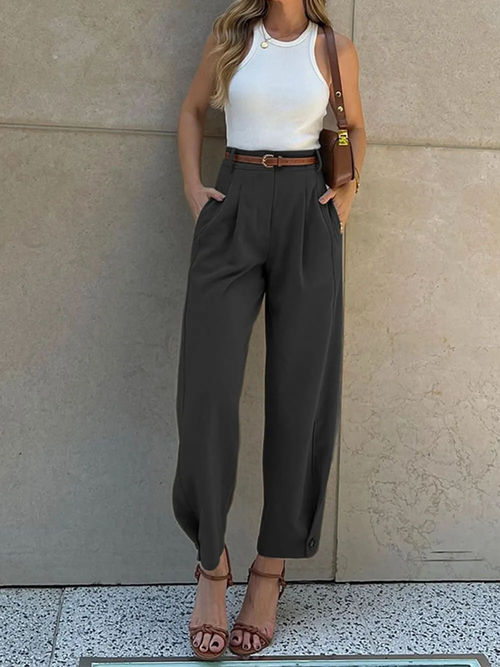 Stylish Loose High Waisted Drawstring Suit Pants sold by Like My Choice product image thumbnail 2